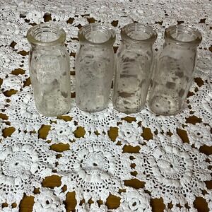 4 Vintage Glass Milk‎ Bottles Embossed Branding Green's Dairy DeLand FL